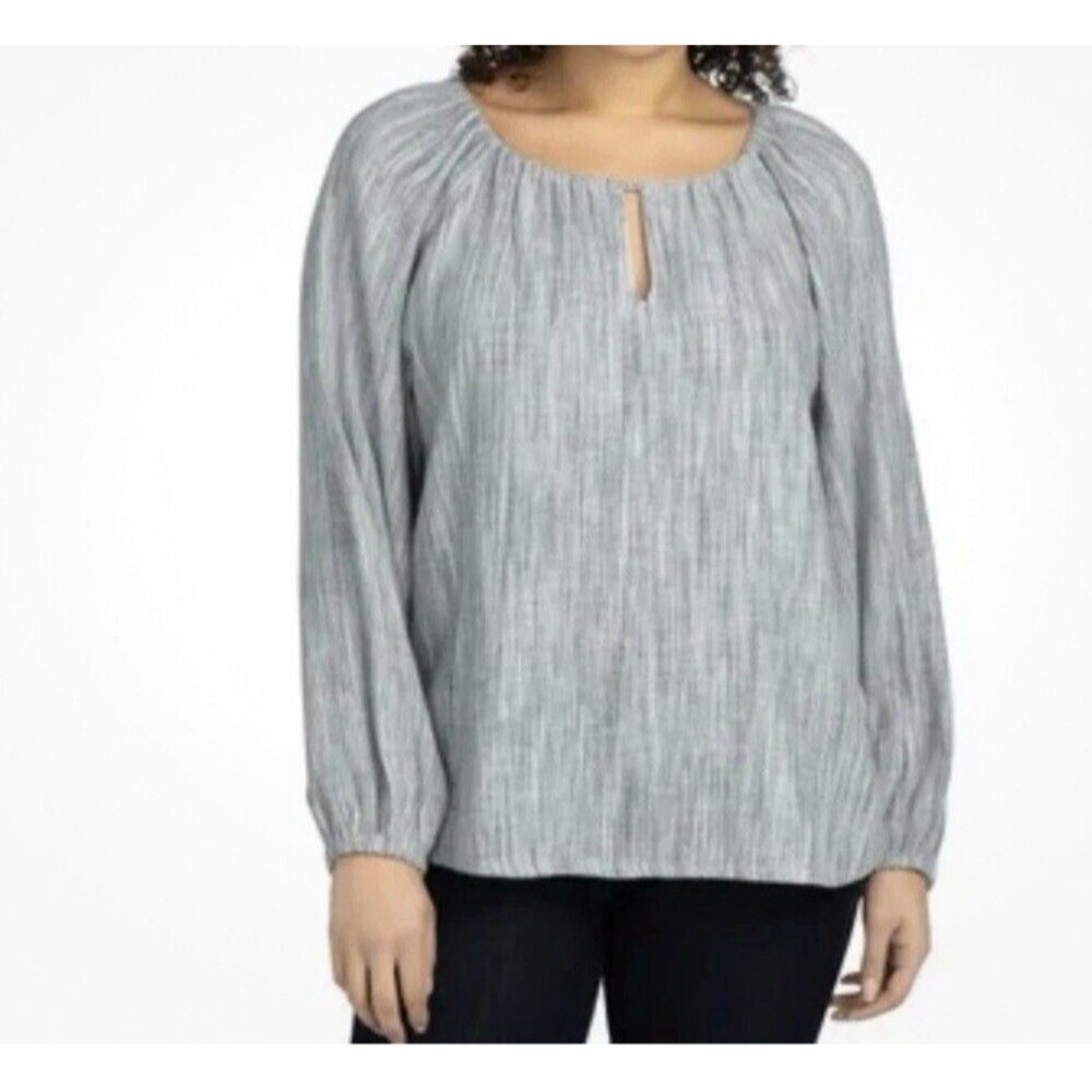 Boston Traders Womens Blouse-Viscose & Linen Blend Size XL Gray Long Sleeve NWT